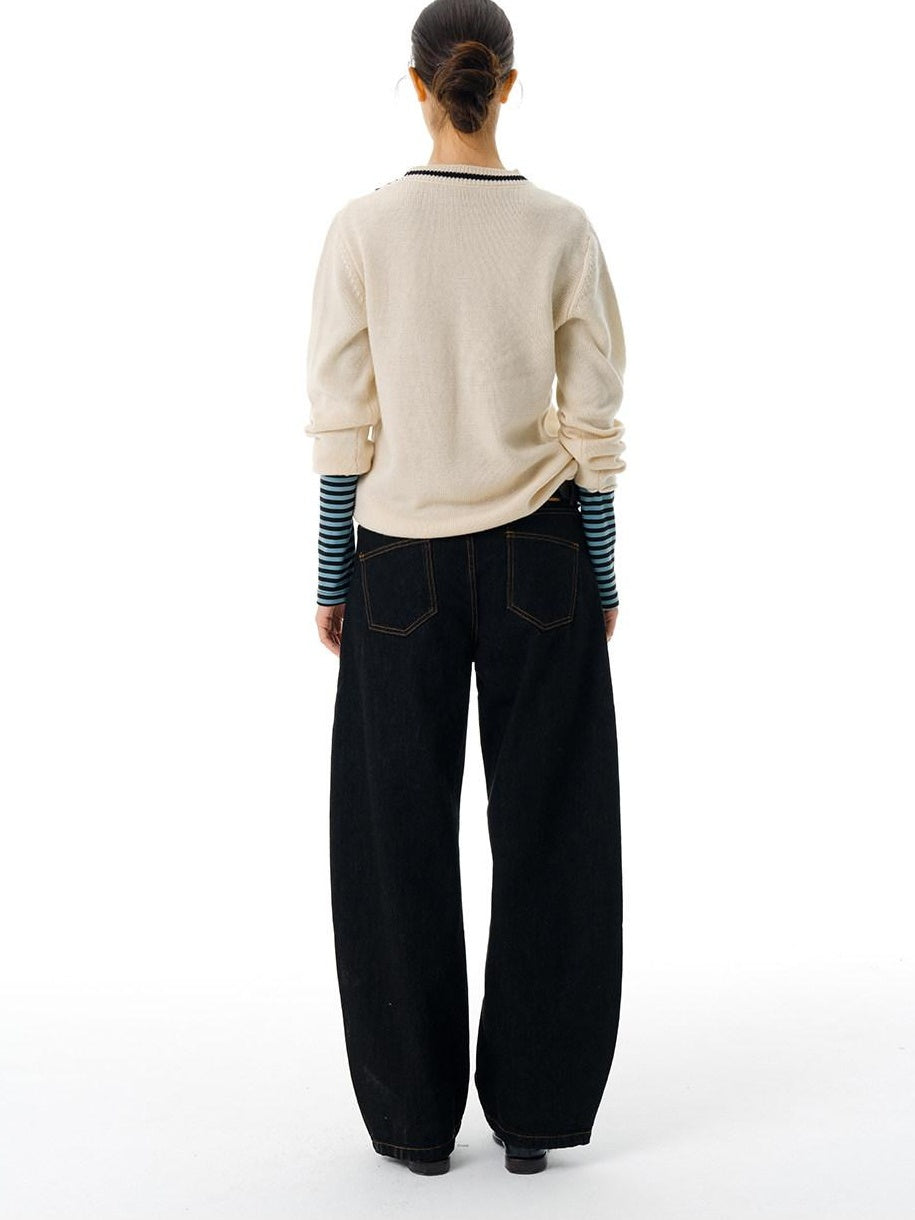 Country Moment Mid Rise Topstitch Casual Commute Cotton Slight Stretch Wide Leg Jeans