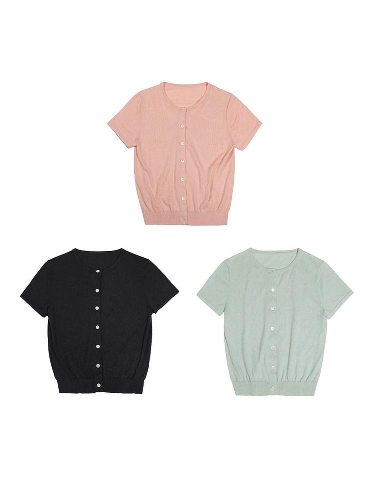 Country Moment Silk Touch Wool Blend Slim Fit Short Sleeve Crop Round Neck Knit Cardigans