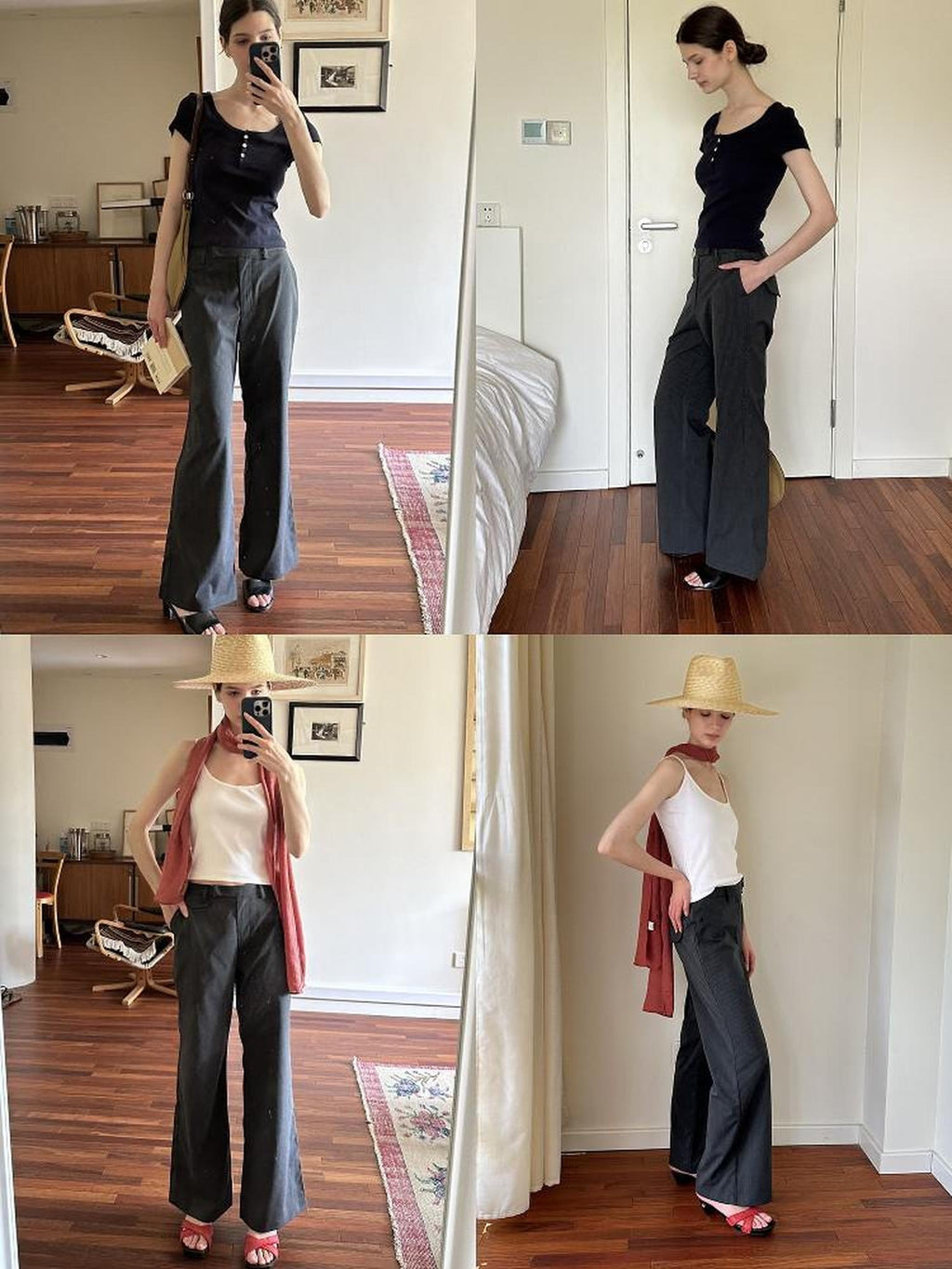 Country Moment Office Slim Mid Rise Tailored Dark Gray Striped Flared Pants