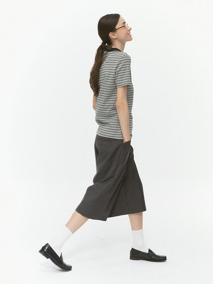 Country Moment Cotton Blend Patchwork Slim Polo Collar Striped Grey Short Sleeve T-Shirts