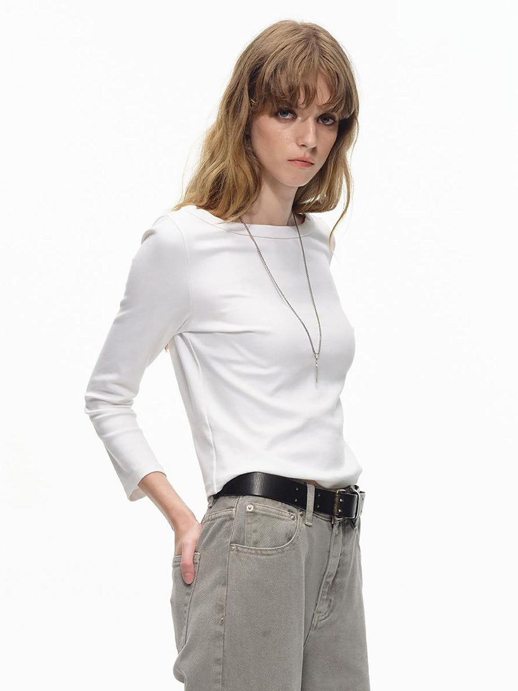Country Moment Soft Breathable Cotton Stretch Slim Fit Boat Neck Women Long Sleeve T-Shirts