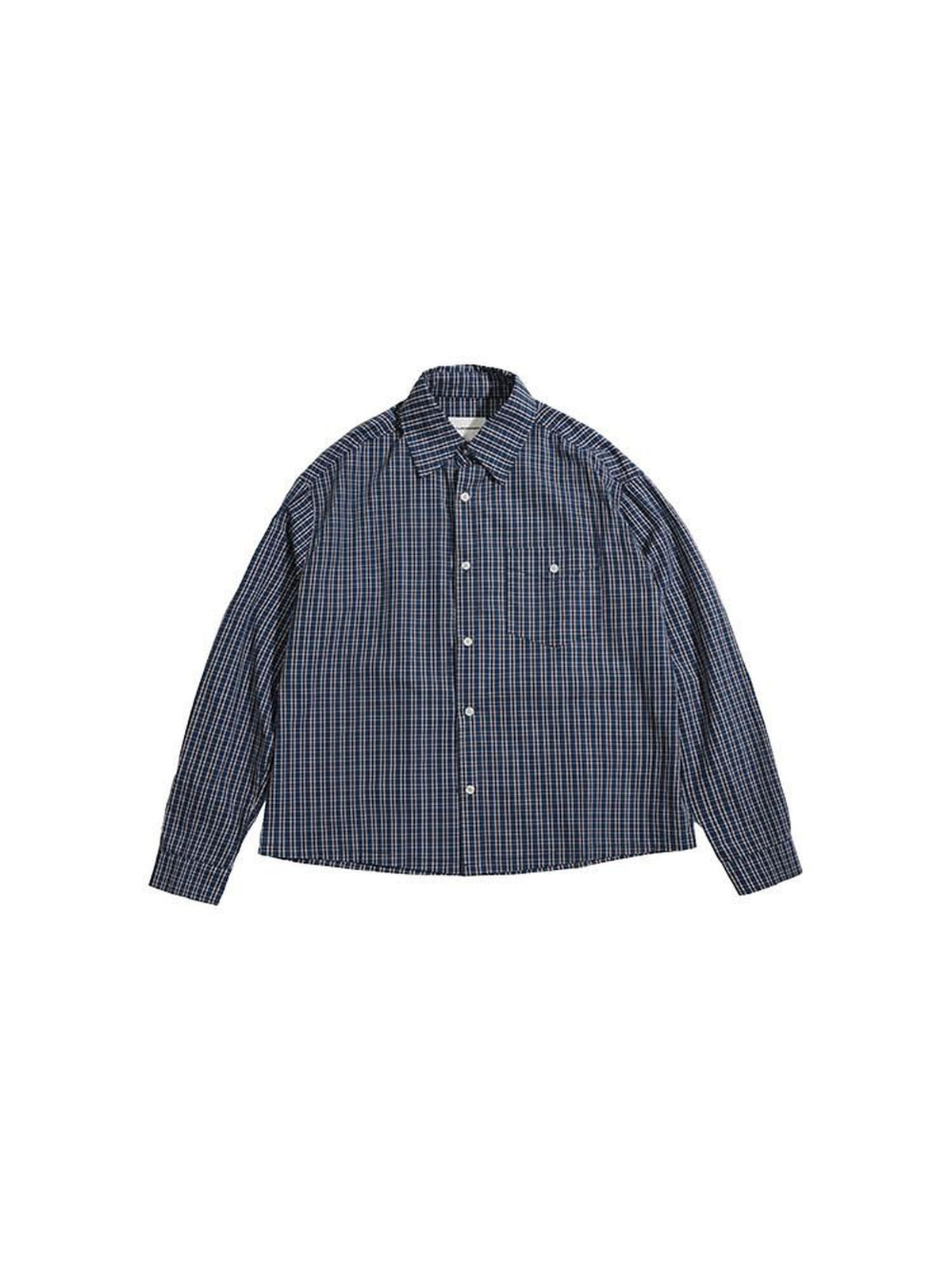Country Moment 100% Cotton American Loose Square Neck Blue Plaid Teen Casual Long Sleeve Shirts