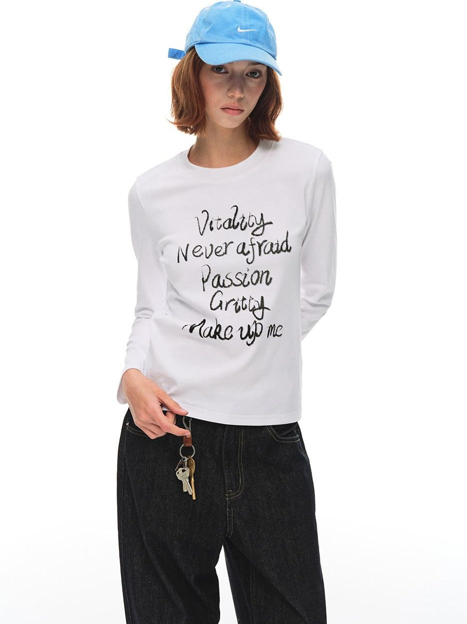 Country Moment 100% Cotton Breathable Letter Print Casual Women Citywalk Long Sleeve T-Shirts