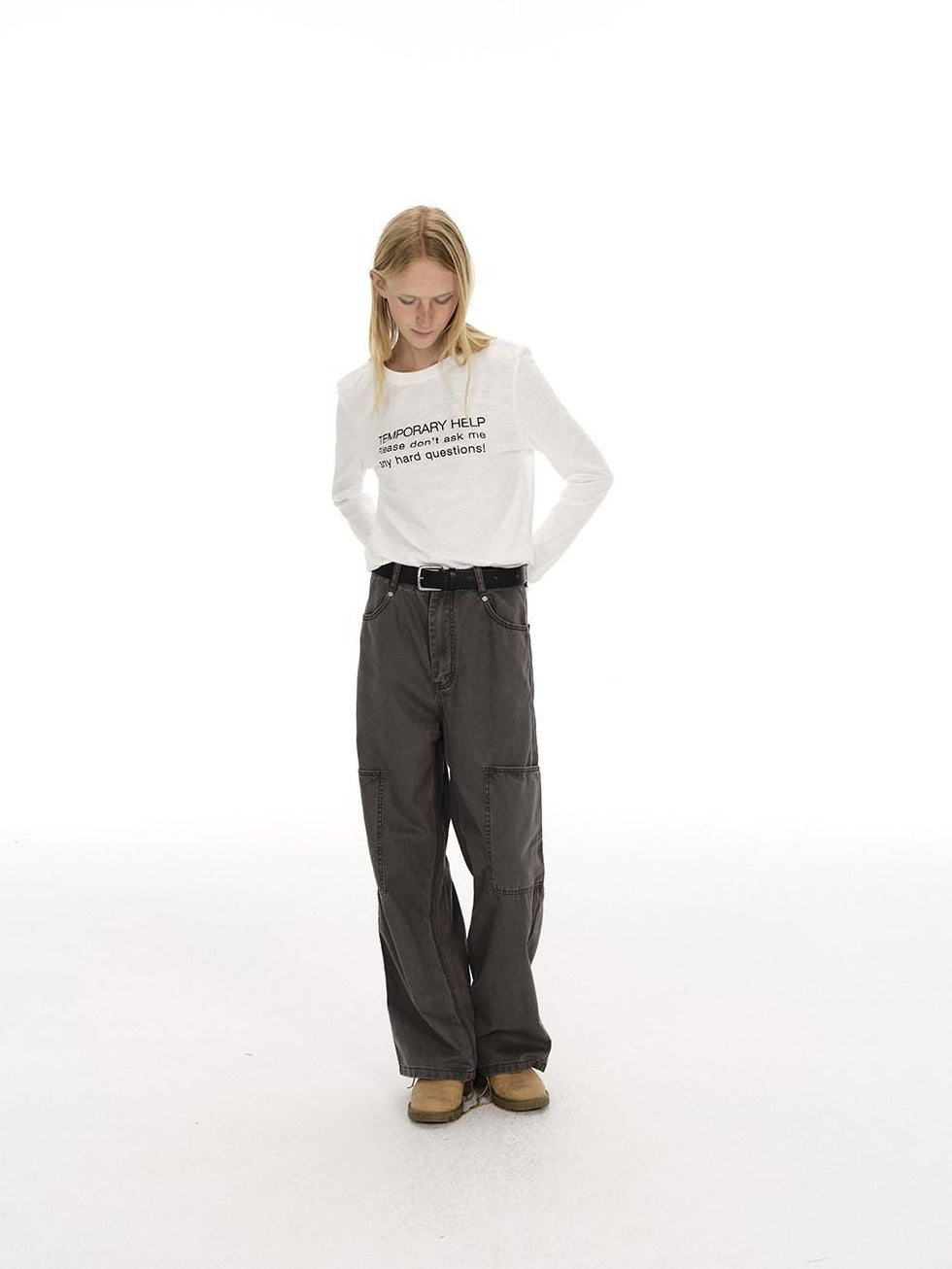 Country Moment 100% Cotton High Waist Breathable Loose Wide Leg Pockets Button Fly Cargo Pants