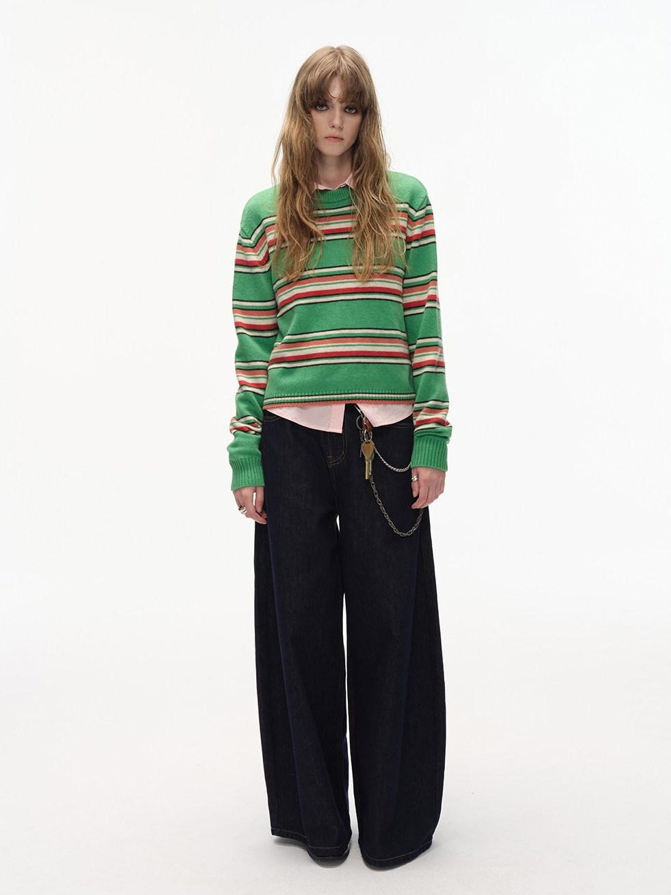 Country Moment Warm Wool Blend Colorful Striped Crew Neck Short Regular Fit Unisex Sweaters