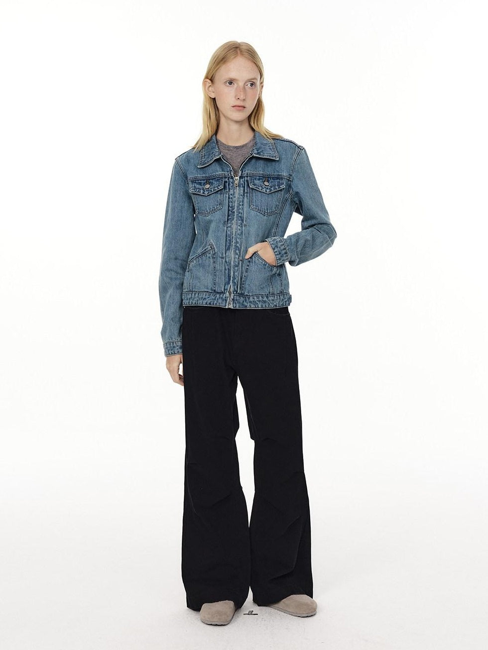 Country Moment Pure Cotton Wide Leg Button Fly Loose Casual Black Gray Navy Straight Pants