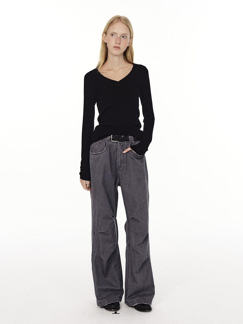 Country Moment Pure Cotton Wide Leg Button Fly Loose Casual Black Gray Navy Straight Pants
