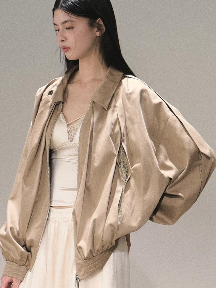 7 OAKMOO Cooling Tencel Loose Fit Casual Stand Collar Zip Women Palm Khaki Short Coat