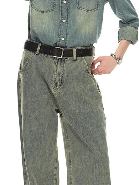 Country Moment Distressed Mid Rise Relaxed Unisex Breathable Cotton Grey Blue Wide Leg Jeans