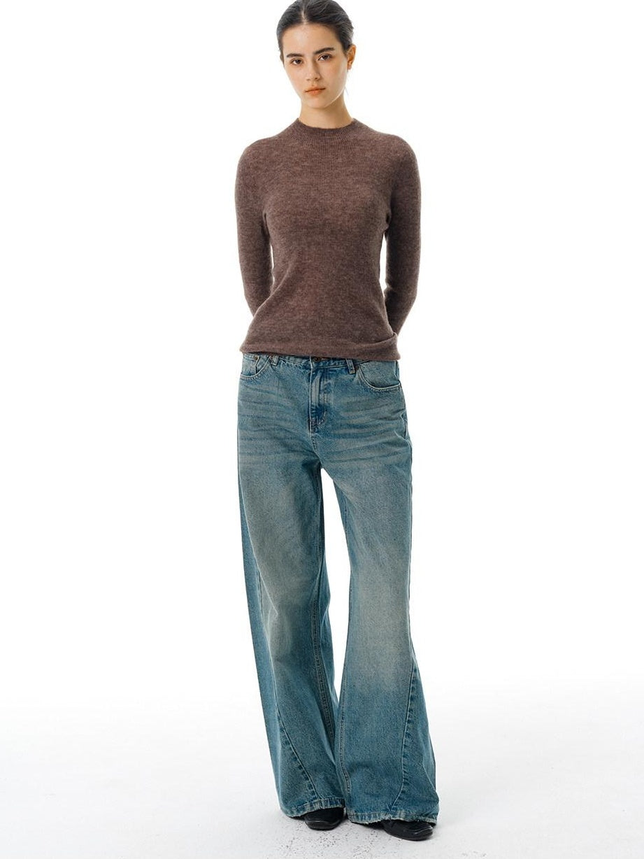 Country Moment Gradient Wash Mid Rise Loose Fit Unisex Cotton Blend Wide Leg Jeans