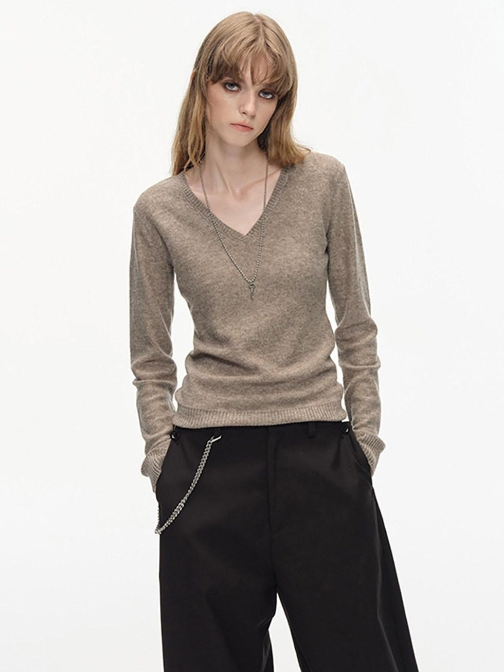 Country Moment Soft Wool Blend Slim Fit American V-neck Women Casual Knit Sweaters