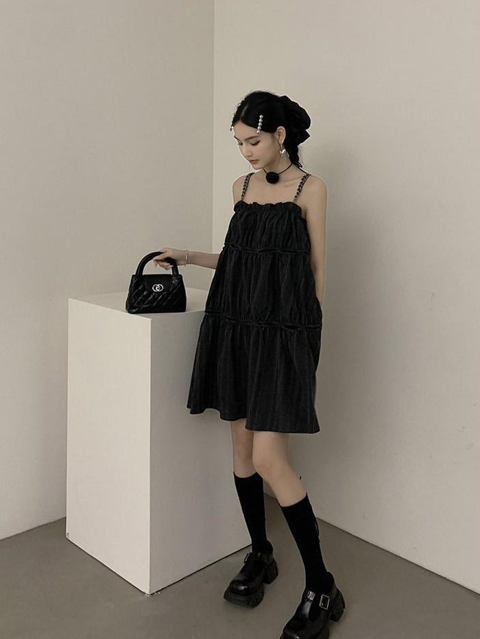 DDGIRL studio Shape Retaining Casual Patchwork Loose Waist A Line Cotton Blend Midi Dresses