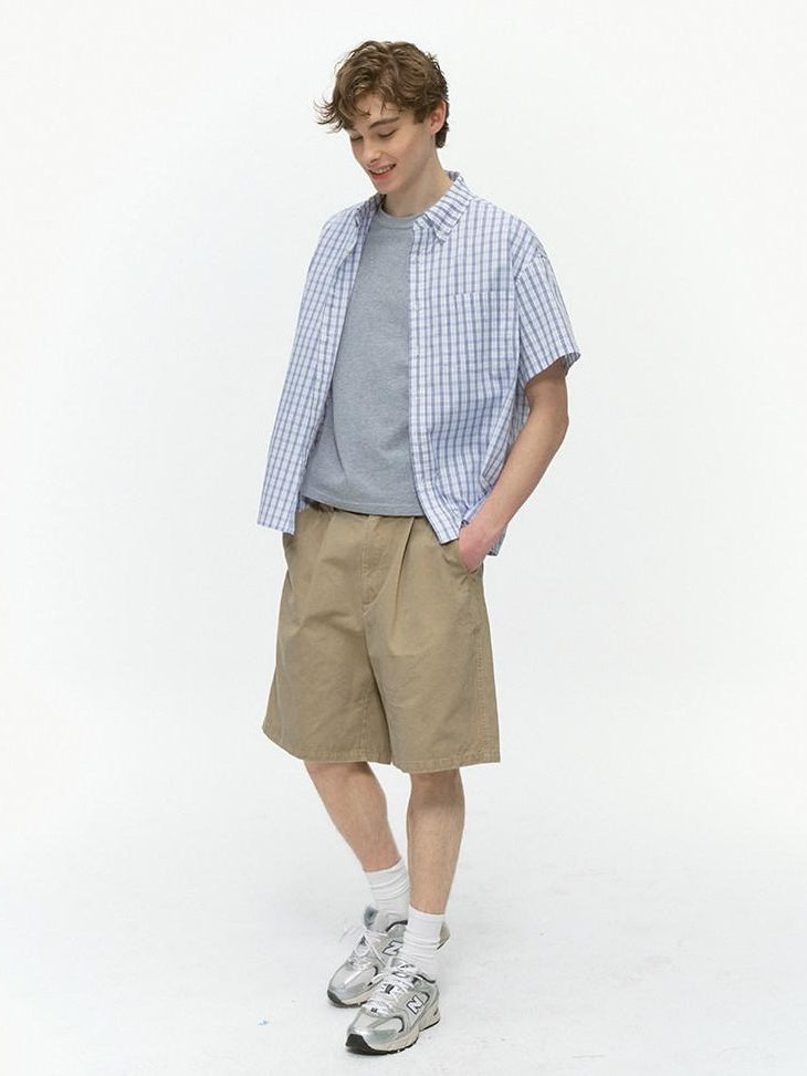 Country Moment Breathable Cotton Blend Loose Plaid Button Up Short Sleeve Collared Shirts