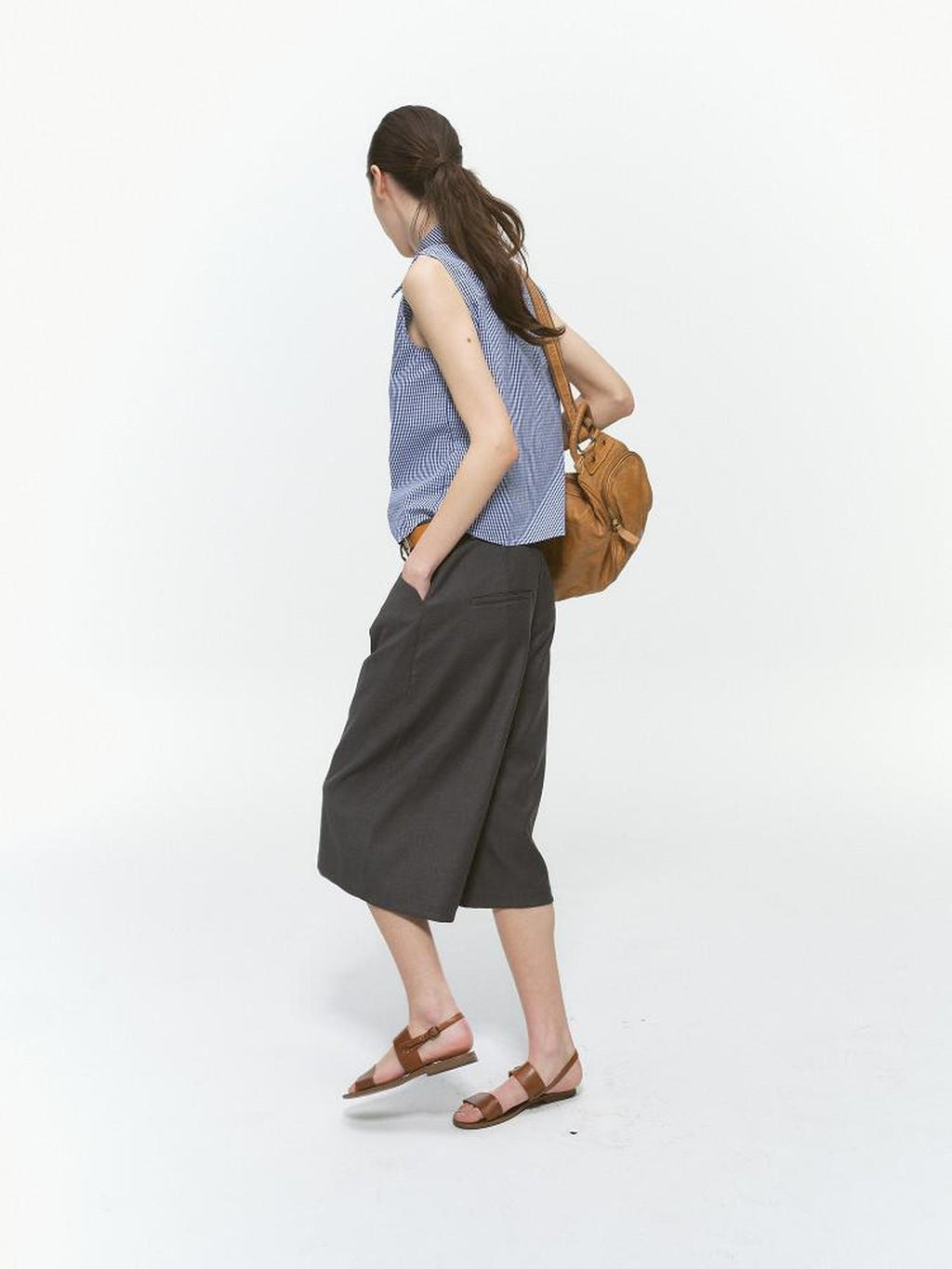 Country Moment High Rise Polyester Relaxed Fit Dark Gray Casual Youth Wide Leg Pants
