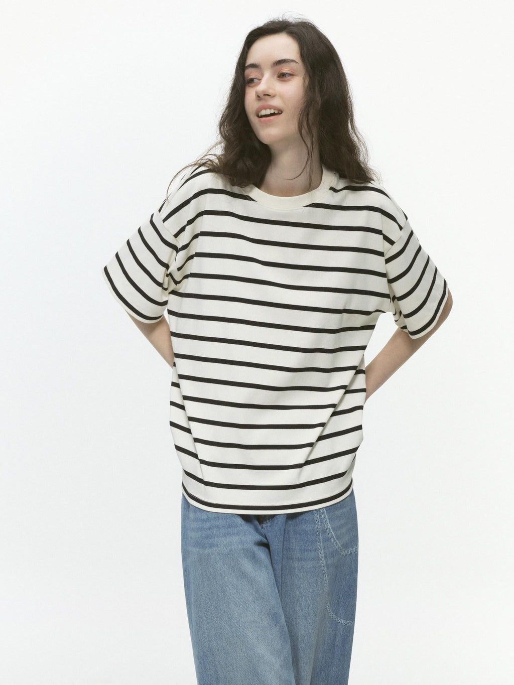 Country Moment Breathable Cotton Loose Fit Unisex Black White Striped Short Sleeve T-Shirts