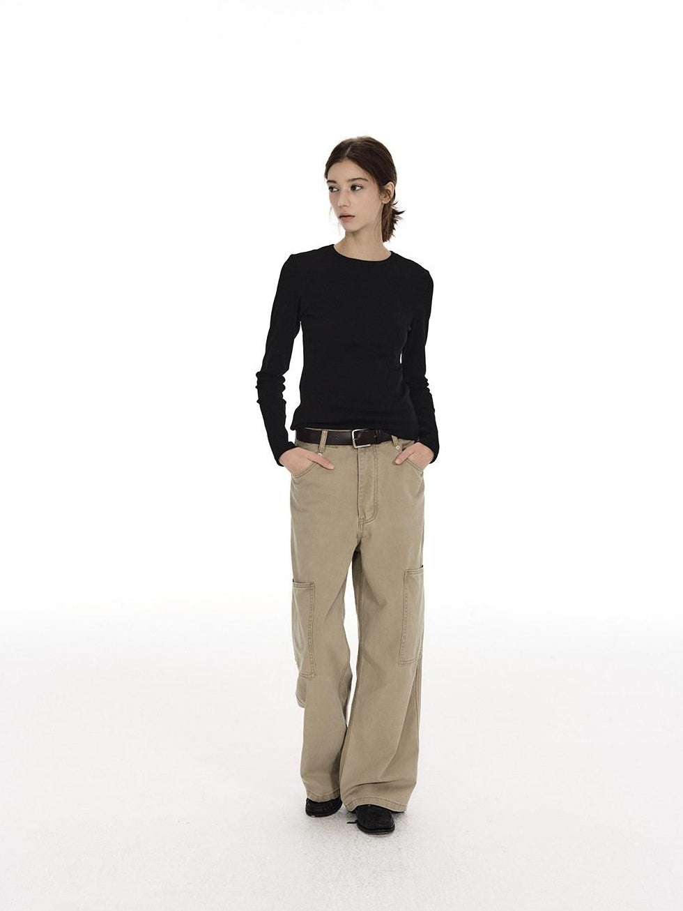Country Moment 100% Cotton High Waist Breathable Loose Wide Leg Pockets Button Fly Cargo Pants