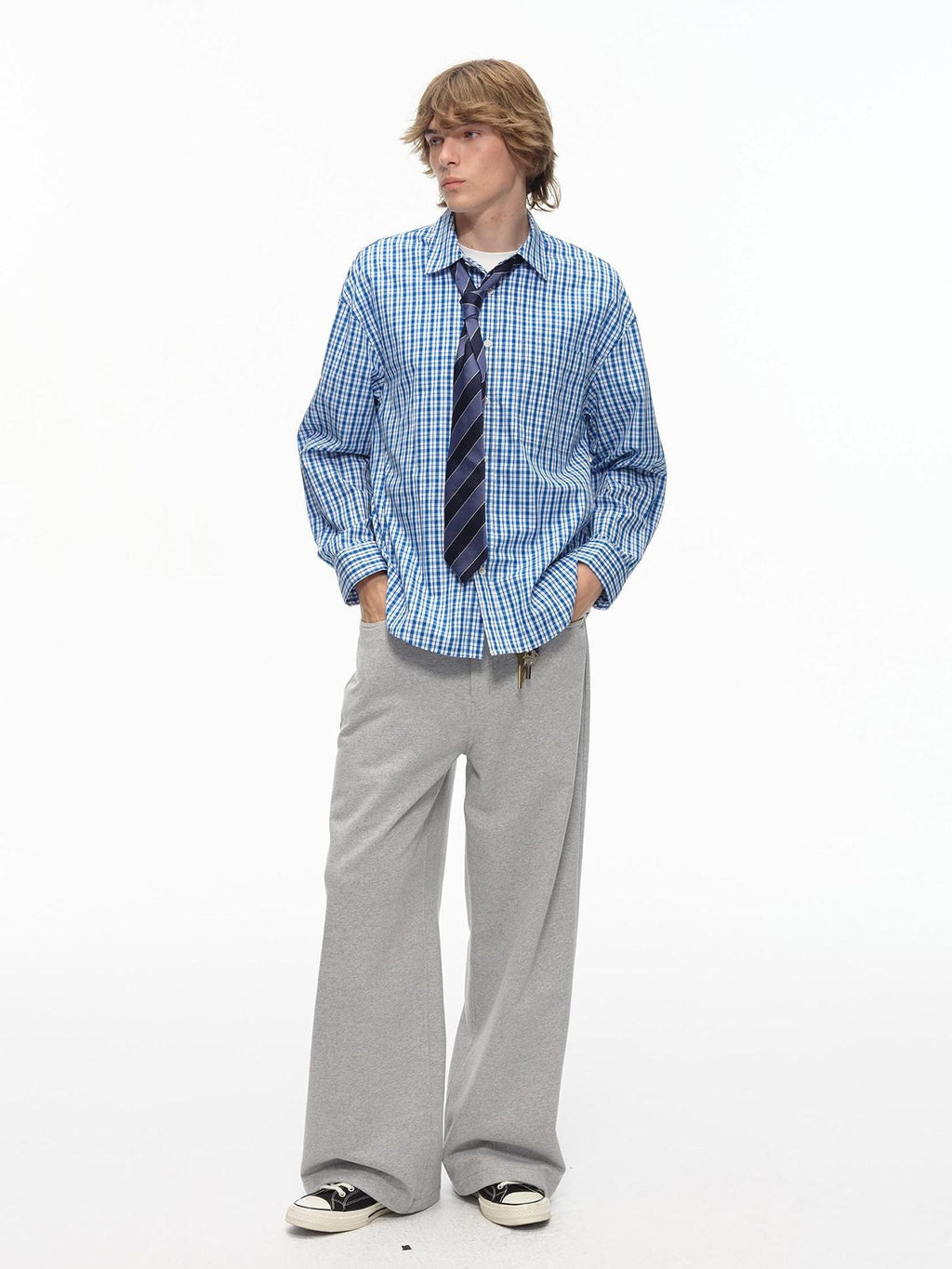 Country Moment Loose Cotton Plaid Button Front Turn Down Collar Unisex Long Sleeve Shirts