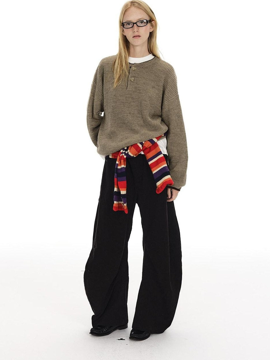 Country Moment Breathable Cotton Sculpted Mid Rise Casual Loose Black Brown Wide Leg Pants