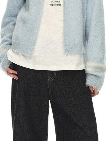Country Moment Soft Wool Blend Light Blue Striped Relaxed Collar Women Breathable Cardigans