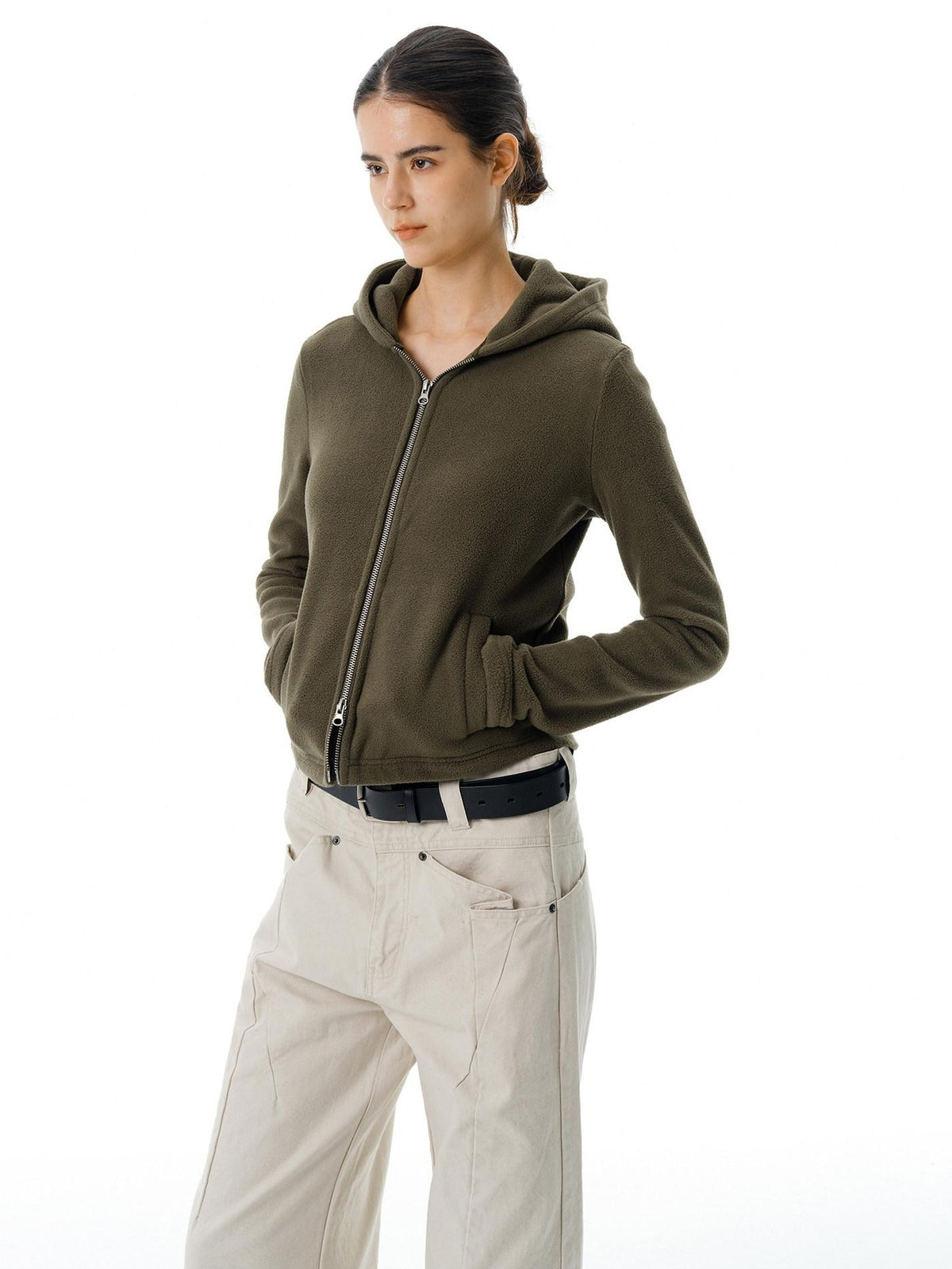 Country Moment Warm Polar Fleece Slim Fit Zip Up American Women Sport Sage Green Hoodie