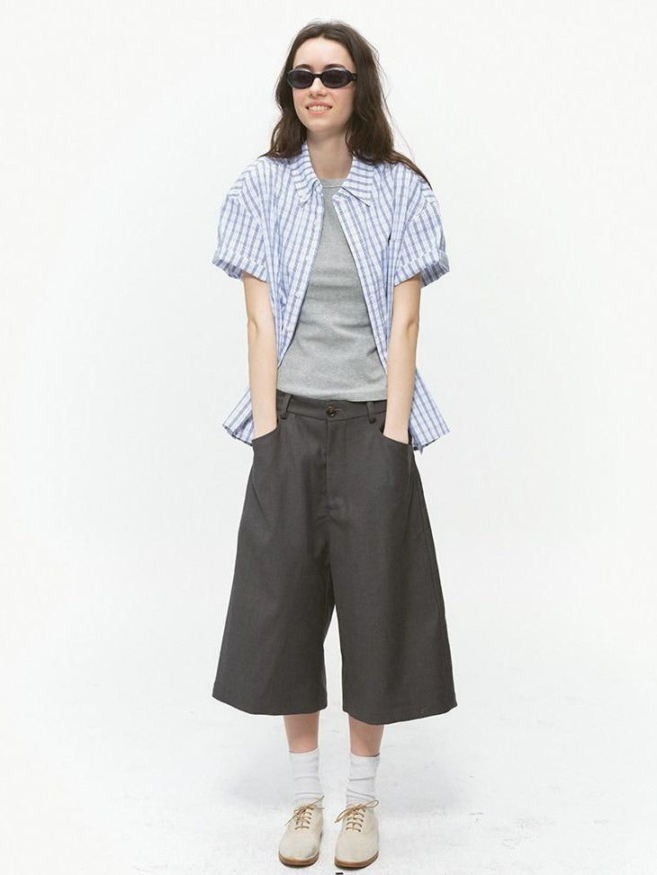 Country Moment Breathable Cotton Blend Loose Plaid Button Up Short Sleeve Collared Shirts