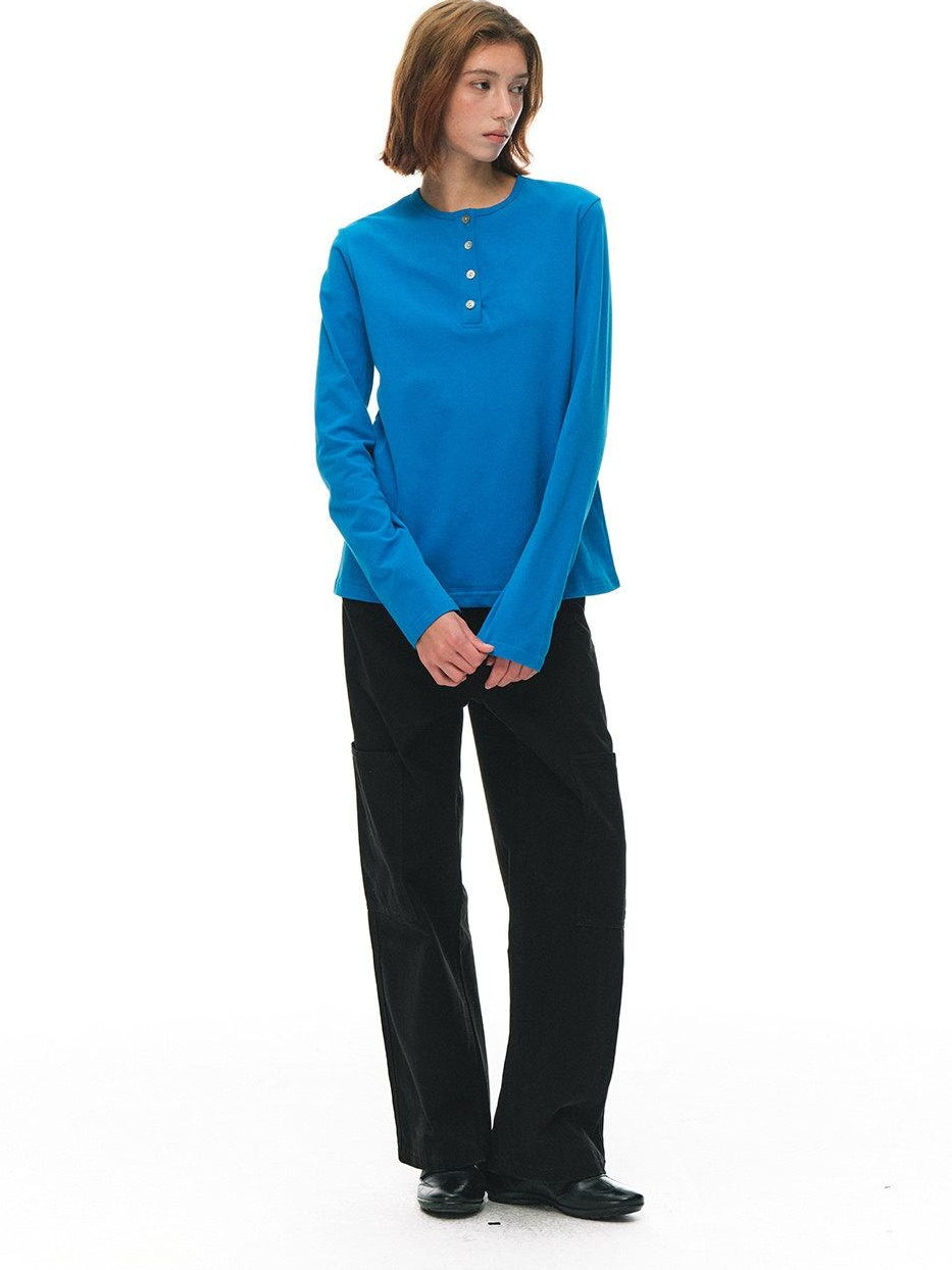 Country Moment Pure Cotton Breathable Henley Button Placket Women Citywalk Long Sleeve T-Shirts