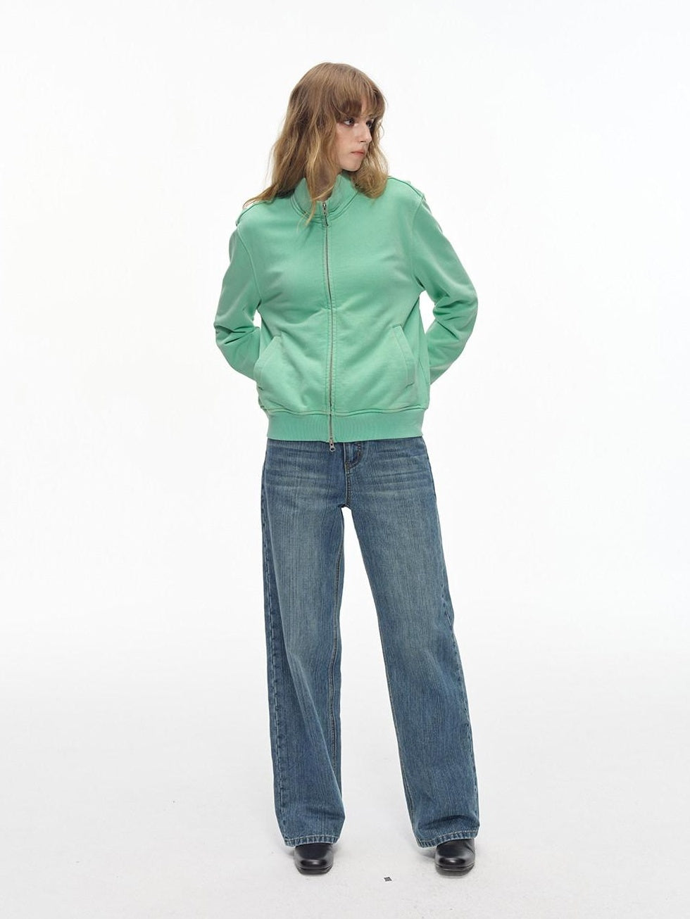 Heavyweight 100% Cotton Oversized Ribbed Hem Stand Collar Zip Unisex Sweatshirt