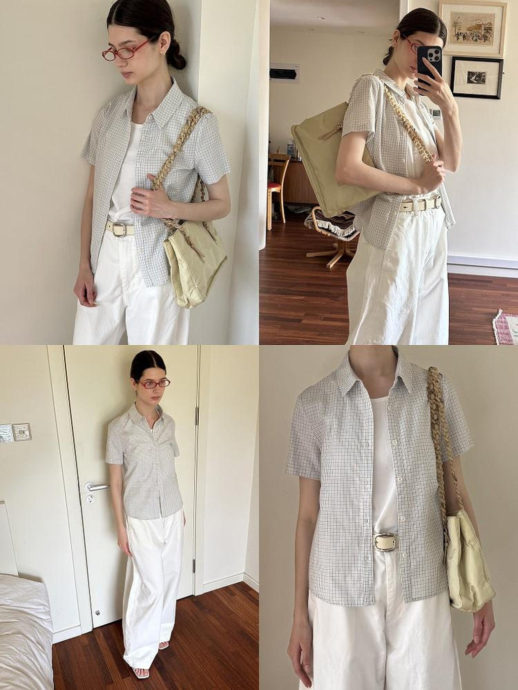 Country Moment Breathable Pure Cotton Slim Fit Checked Short Sleeve Button Collar Women Shirts