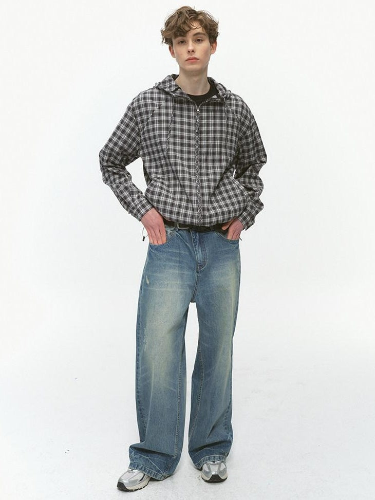 Country Moment Vintage Washed Gradient Mid Rise Distressed Casual Wide Leg Jeans