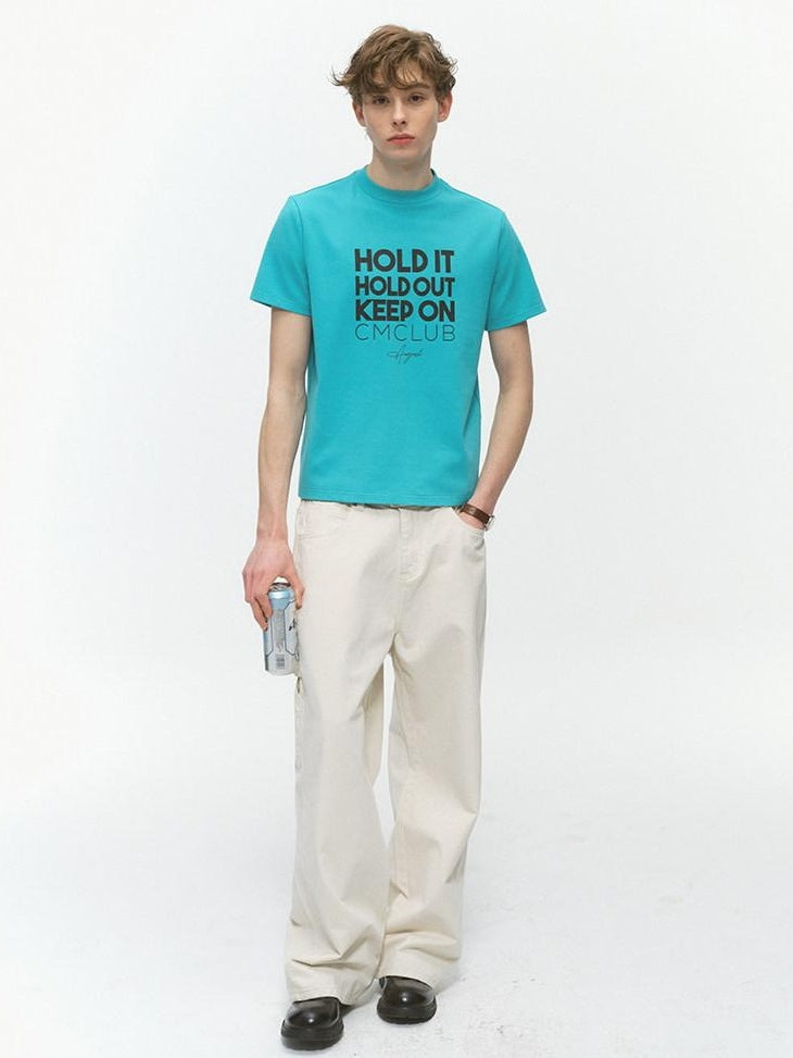 Country Moment Breathable Cotton Regular Fit Round Neck Letter Teal Short Sleeve T-Shirts