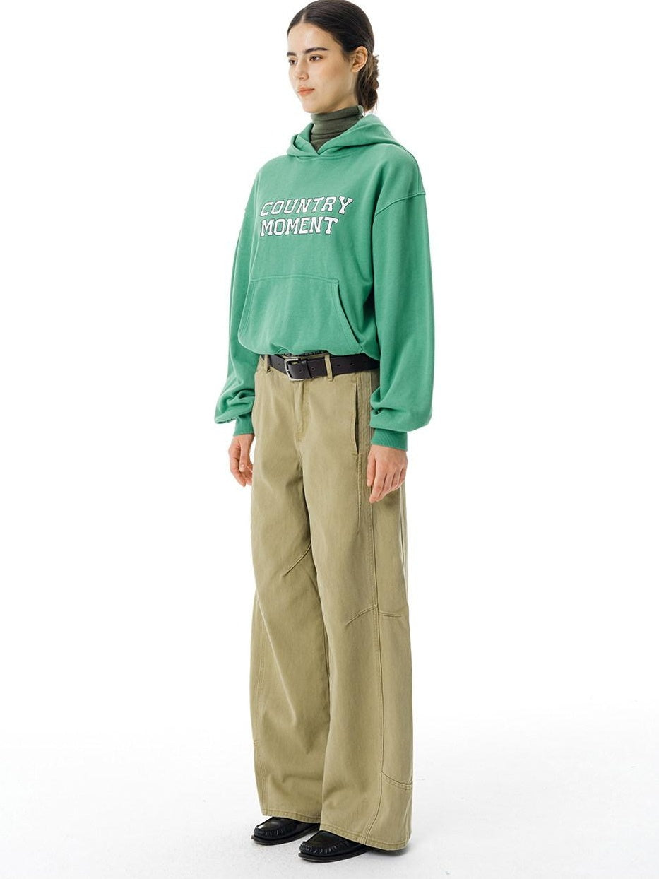 Country Moment Cropped Heavyweight Cotton Printed Loose Fit Unisex Green Streetwear Hoodie