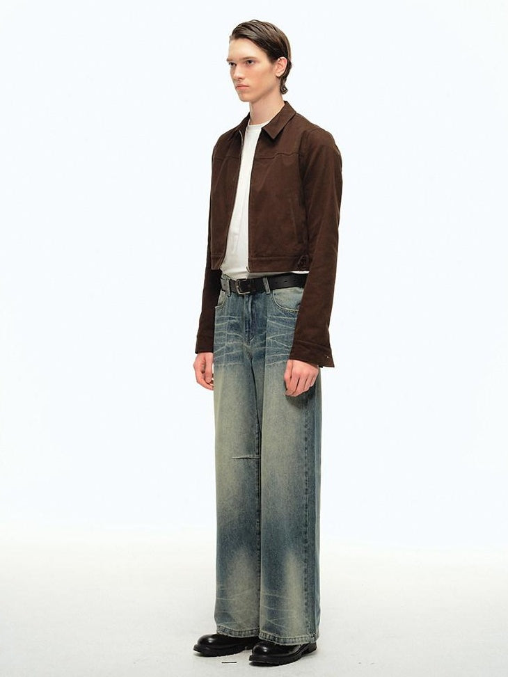 Country Moment Durable Pure Cotton Mid Rise Relaxed Wide Light Wash Casual Straight Leg Jeans