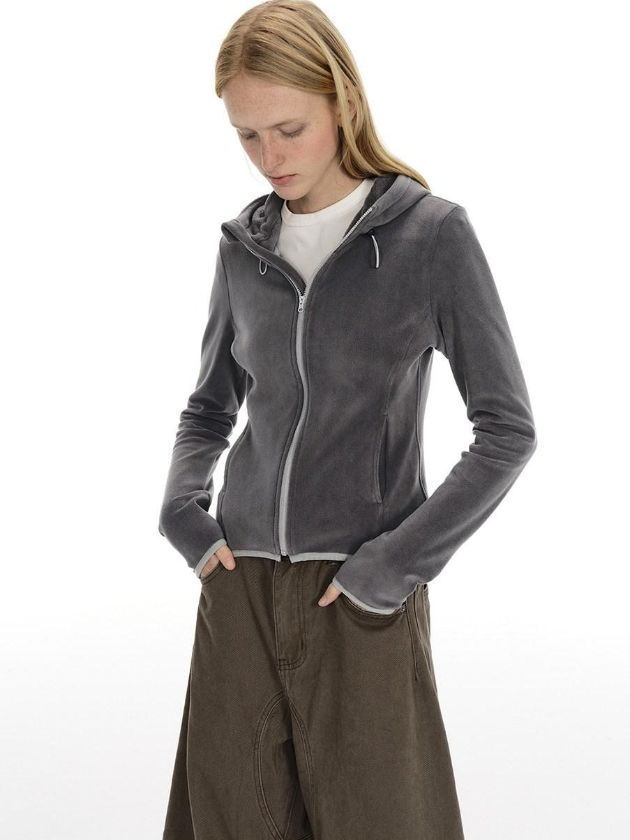 Country Moment High Stretch Thermal Slim Zip Fleece Women Cycling Dark Gray Hoodie