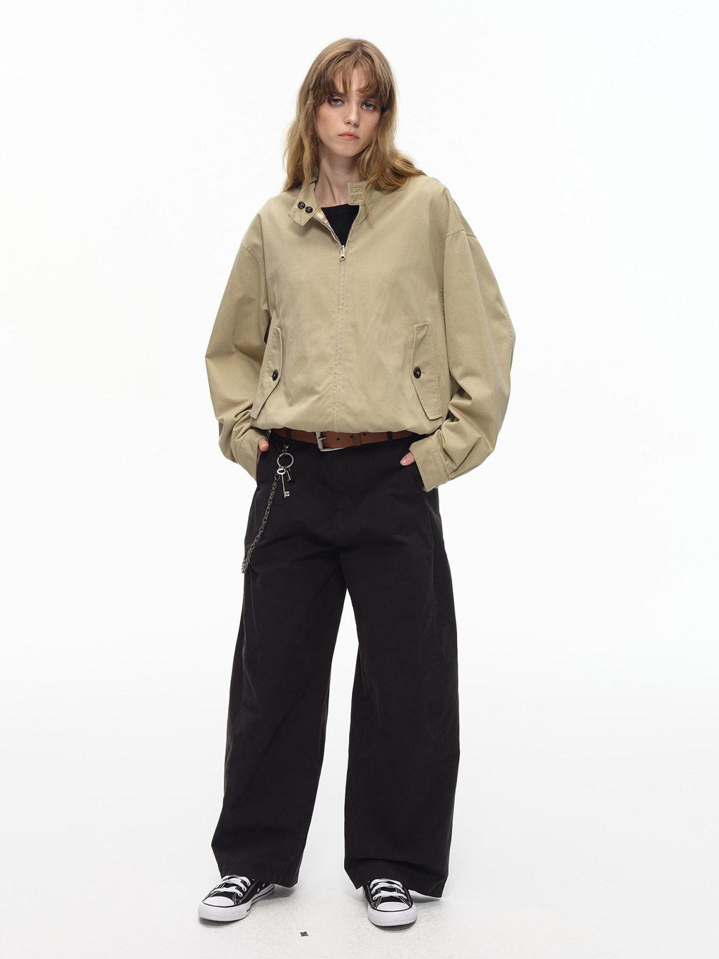 Country Moment Micro Stretch Low Rise Loose Fit Black Cotton Non Deforming Straight Pants