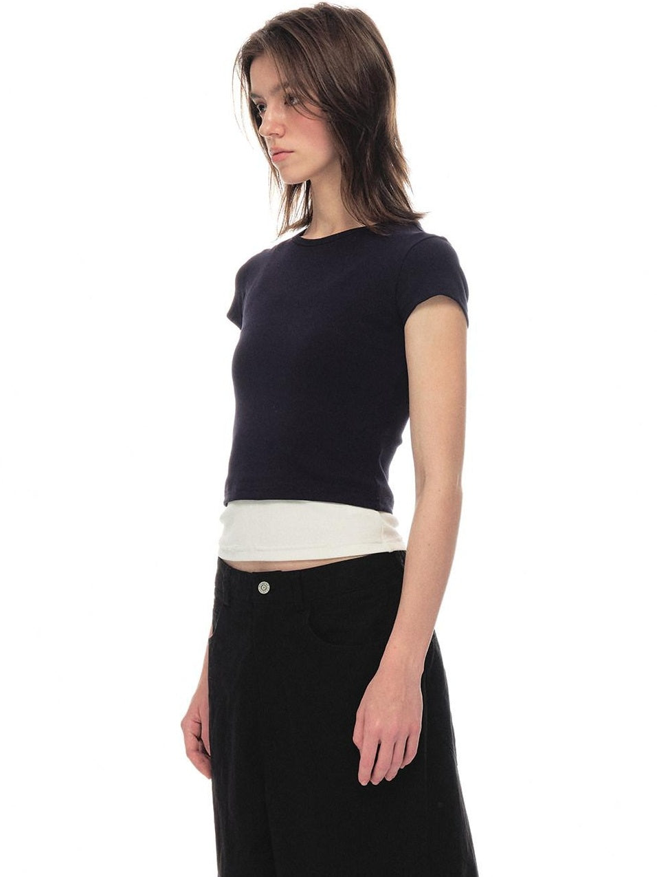 Country Moment Cooling Breathable Cotton Slim Fit Round Neck Short Sleeve Women Basic Crop Tops