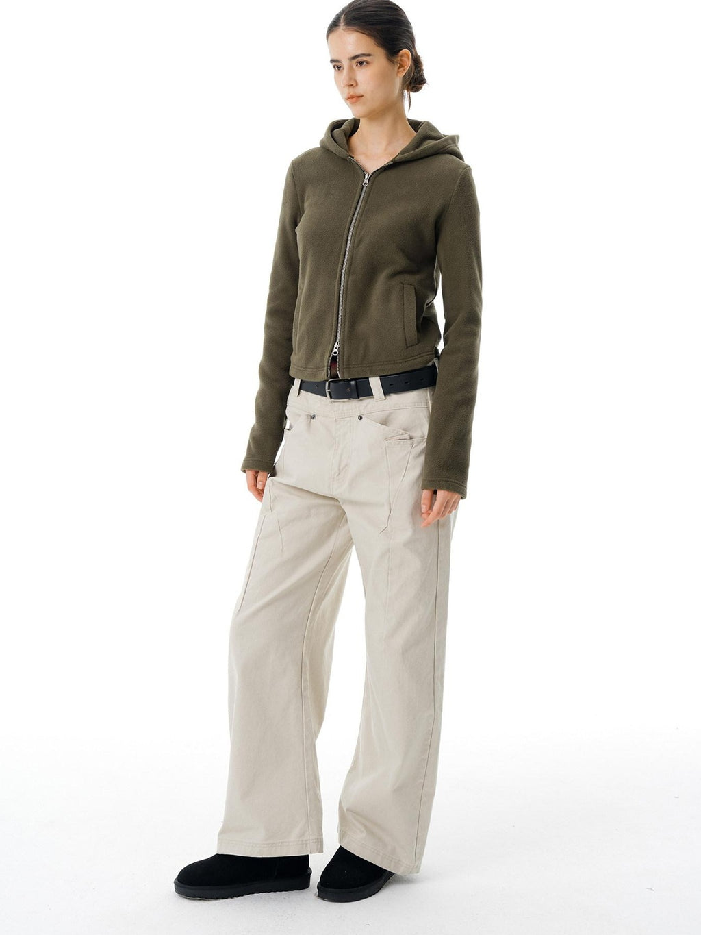 Country Moment Warm Polar Fleece Slim Fit Zip Up American Women Sport Sage Green Hoodie