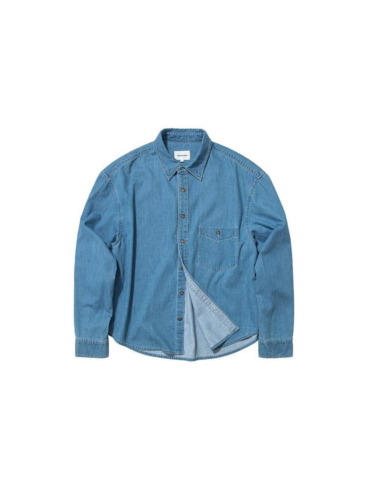 Country Moment Soft Cotton Blend Loose Square Neck Short Sleeve Youth Casual Light Denim Shirts