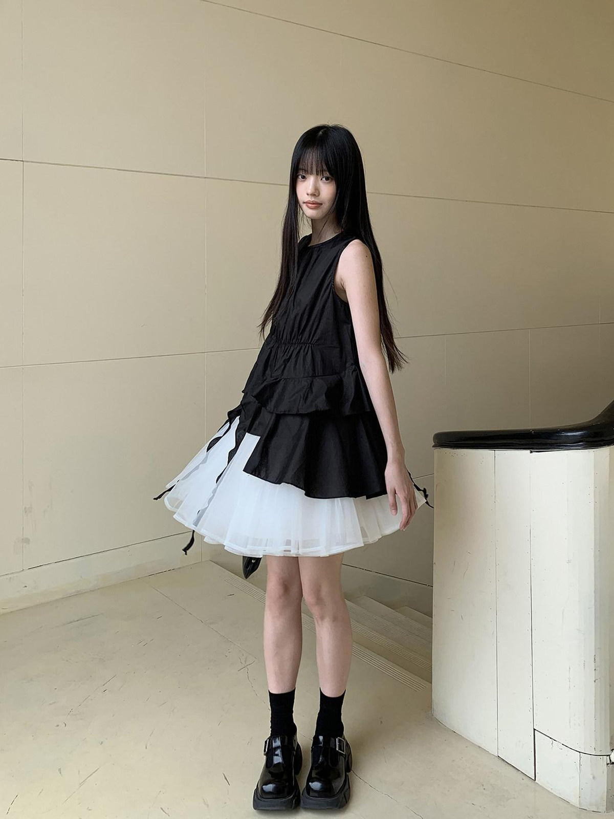 DDGIRL studio Soft 100 Percent Cotton High Waist H Sleeveless Commuter Dress Black Tank Tops