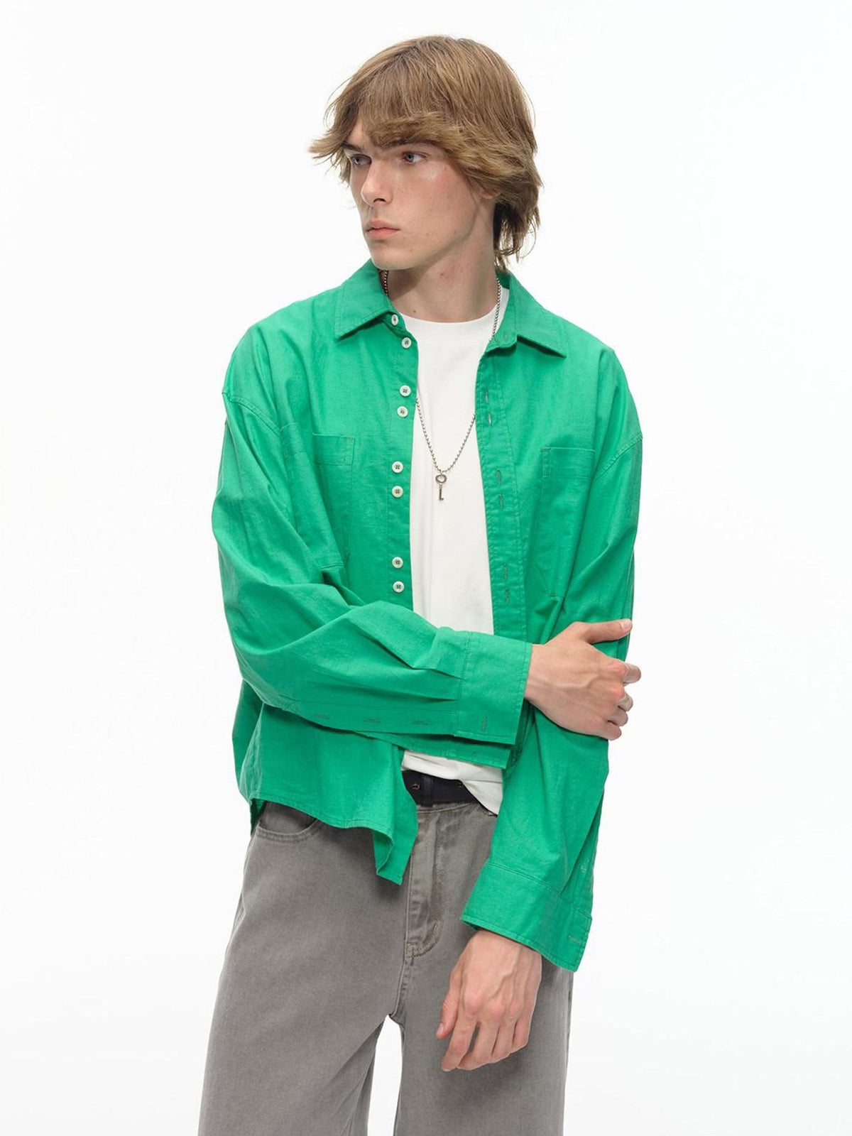 Country Moment Breathable Cotton Linen Loose Button Collar Unisex Long Sleeve Solid Shirts