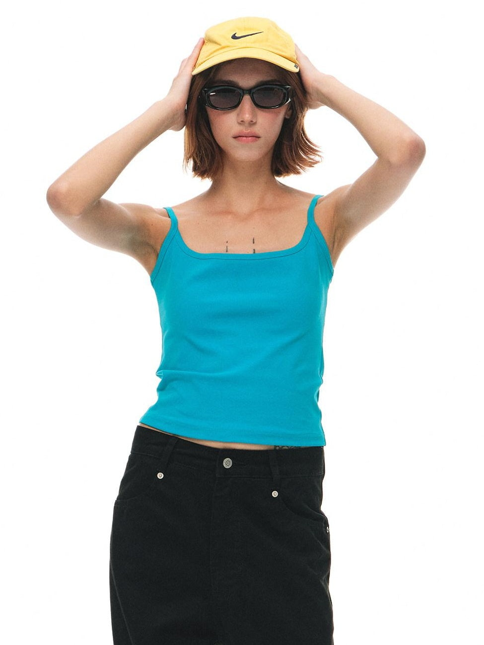 Country Moment Cotton Stretch Ribbed Slim Fit Square Neck Double Strap Backless Camisoles