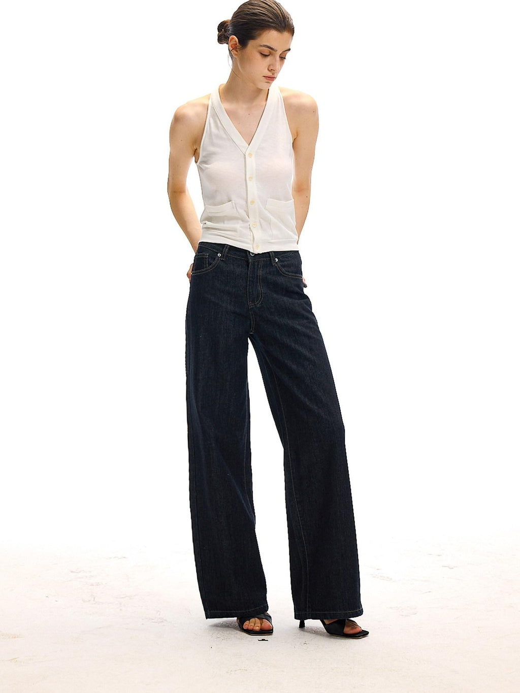 Country Moment High Rise Washed Relaxed Zip Fly Dark Navy Stretch Straight Leg Jeans