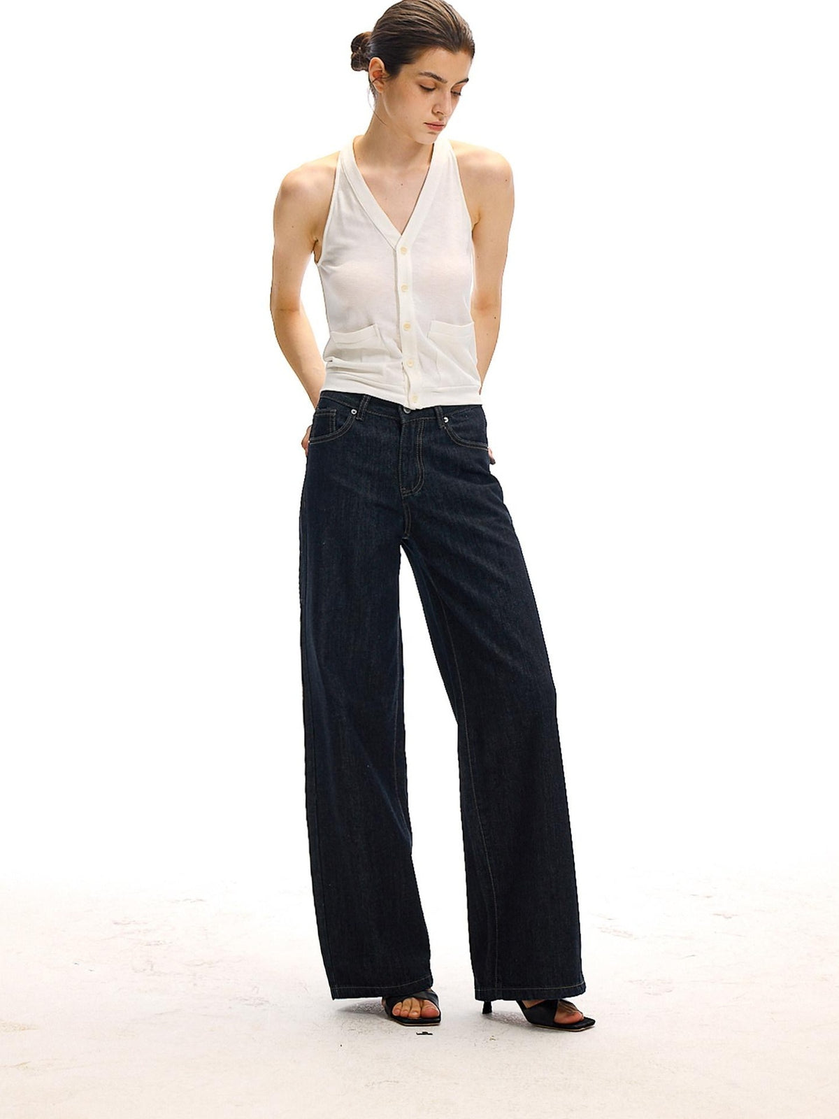 Country Moment High Rise Washed Relaxed Zip Fly Dark Navy Stretch Straight Leg Jeans