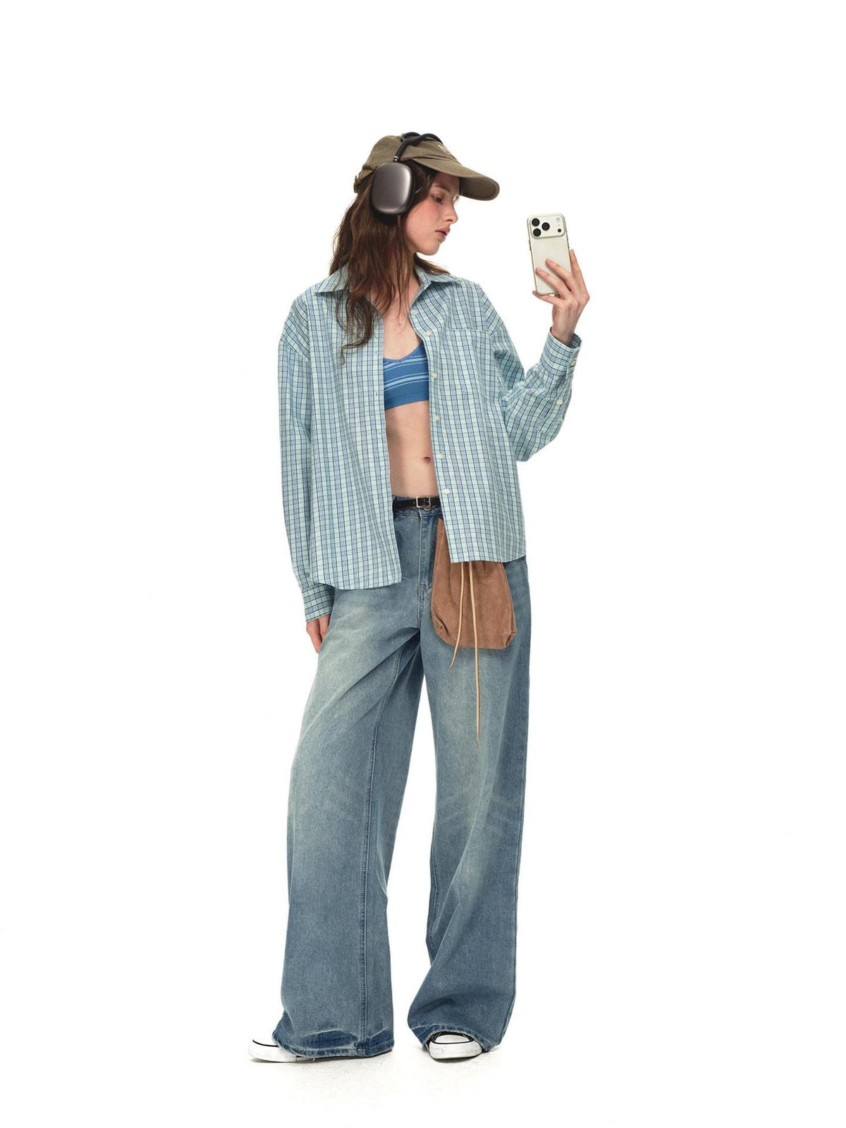 Country Moment Soft Breathable Mid Rise Stone Wash Loose Casual Unisex Denim Blue Wide Leg Jeans