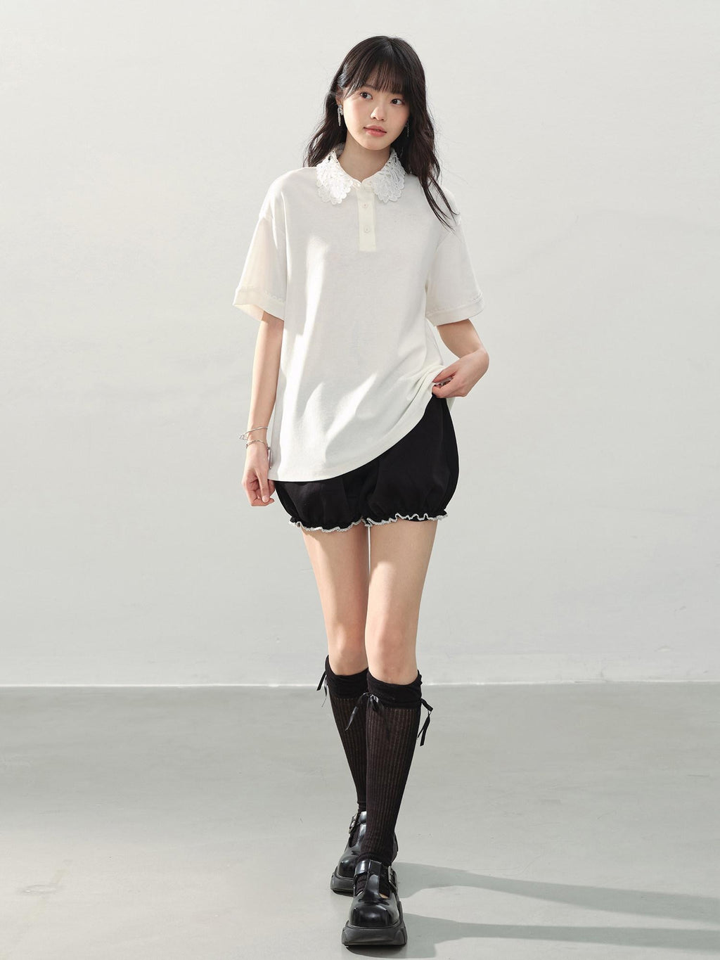 DDGIRL studio High Waist Black Casual Lantern Silhouette Teen Stretch Polyester Modal Shorts