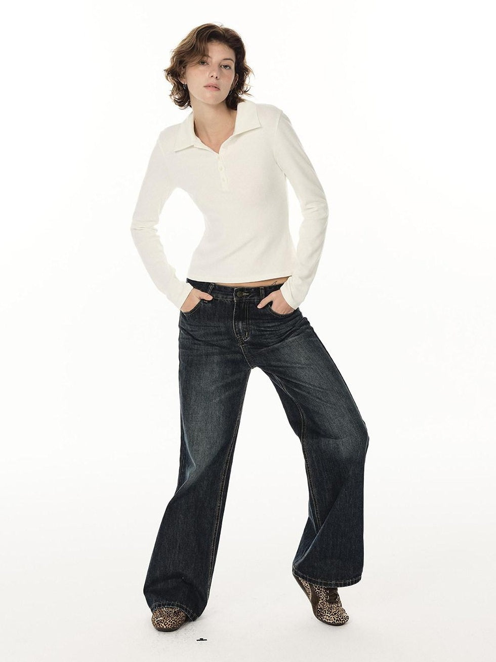 Country Moment Soft Cotton Blend Mid Rise Micro Flare Casual Deep Indigo Straight Leg Jeans