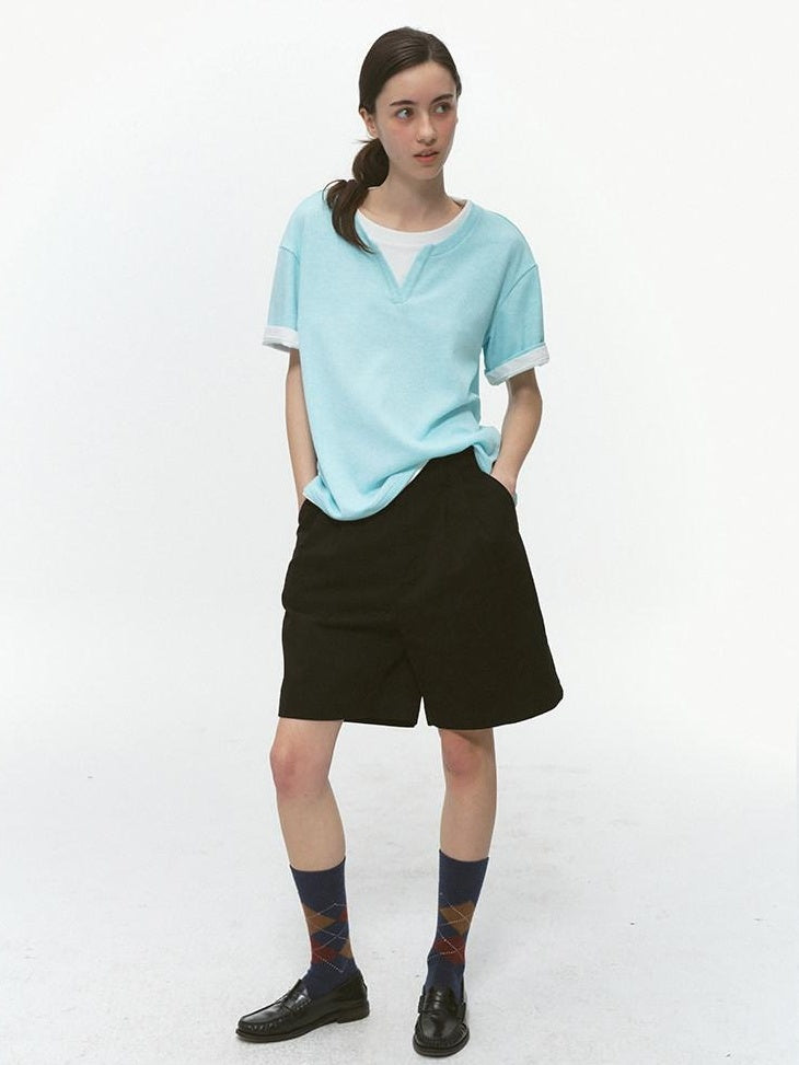 Country Moment Breathable Casual Loose Fit Unisex Solid Blue Round Neck Short Sleeve T-Shirts