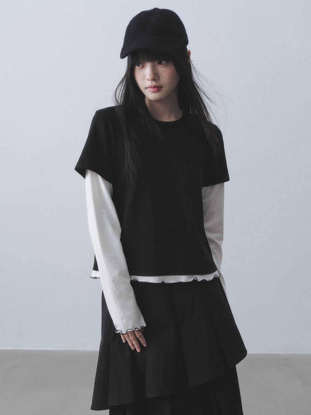 DDGIRL studio Breathable Cotton Spandex Loose Office Contrast Lace Women Long Sleeve T-Shirts