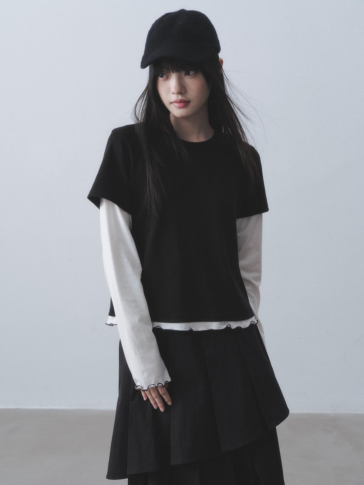 DDGIRL studio Breathable Cotton Spandex Loose Office Contrast Lace Women Long Sleeve T-Shirts