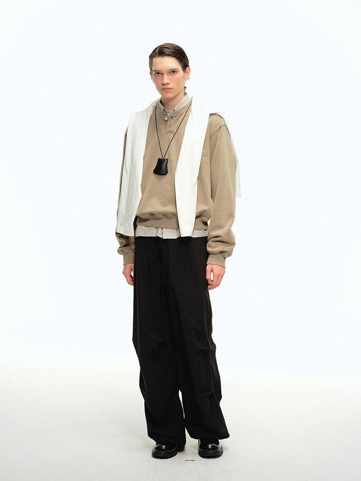 Country Moment Lightweight Nylon Blend Loose Fit Straight Leg Mid Rise Youth Black Cargo Pants