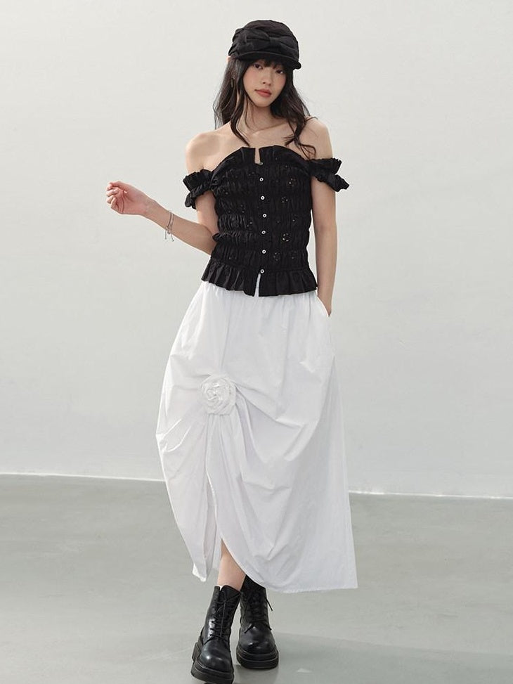 DDGIRL studio Durable Lined Cotton High Waist Asymmetric Floral Front Slit Midi Skirts